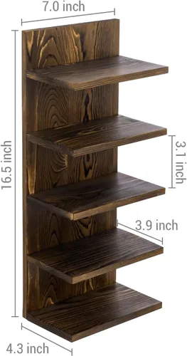 Vista 2 de MyGift Estante de 5 Niveles de Madera Maciza Rústica Quemada para Gafas de Sol, Estante para Gafas Montado en Pared o Soporte de Exhibición de Mesa