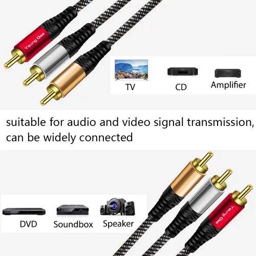 Vista 3 de Cable RCA de audio y video de 15 pies, Yeung Qee 3RCA macho a 3RCA macho compuesto AV cable compatible con decodificador, altavoz, amplificador