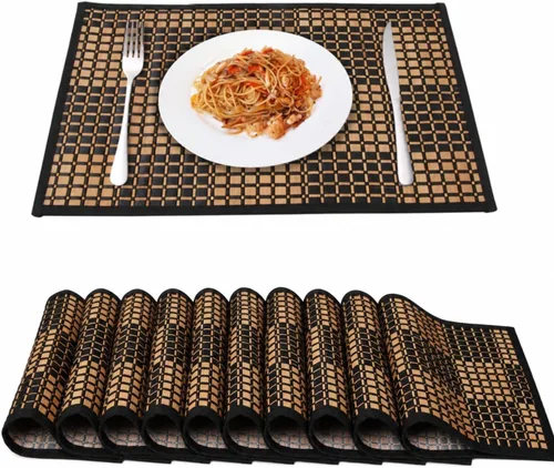 Vista 12 de Juego de 4 manteles individuales de bambú, resistentes al calor, para mesa de comedor, manteles individuales de bambú duraderos, resistentes a