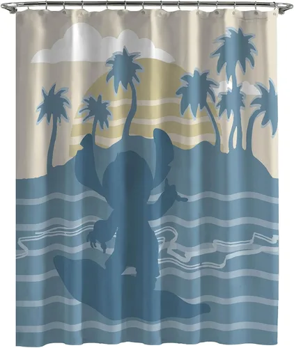 Jay Franco - Cortina de ducha Disney Lilo y Stitch - Decoración de baño con licencia para niños o adolescentes - Cortina de tela lavable de 70 x 72