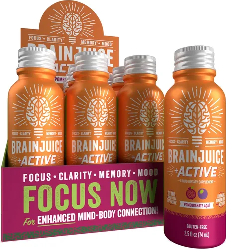 BrainJuice Disparo de apoyo cerebral, suplemento sin gluten para energía y concentración, bebidas saludables con Alpha GPC, vitamina B, 2.5 onzas