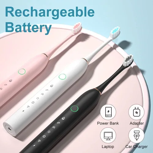 Vista 7 de KLiHDSM - Paquete de 2 cepillos de dientes eléctricos sónicos, con 8 cabezales de cepillo, 6 modos 42000vpm, cepillo de dientes eléctrico