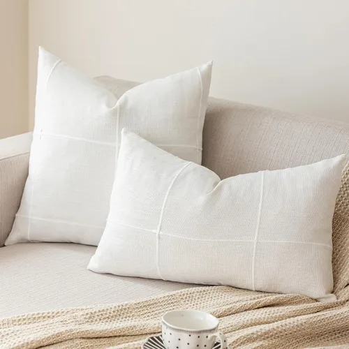 Vista 23 de vctops Funda de Almohada Decorativa de Algodón y Lino con Celosía Rústica Funda de Cojín Lumbar con Bordado Funda de Almohada para Sofá Dormitorio