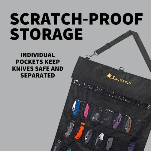 Vista 3 de Spyderco SpyderPac: incluye bolsillos profundos con diseño de poliéster resistente, ventana de plástico transparente, cierres de velcro y correa