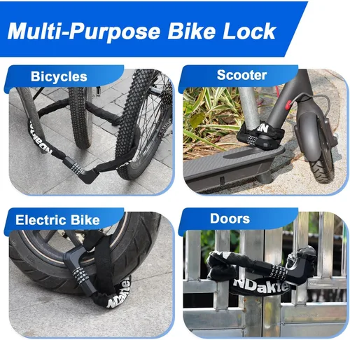 Vista 8 de NDakter Cerradura de cadena para bicicleta mejorada con combinación de 4 dígitos y 2 llaves, 1.64/2.3/3.2/4.28 pies, cerradura antirrobo