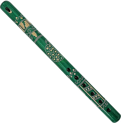 Vista 16 de Grabadora de viento de madera de bambú de madera nativa tribal con patrón de flauta de viento de madera - Regalos hechos a mano Instrumentos Azul