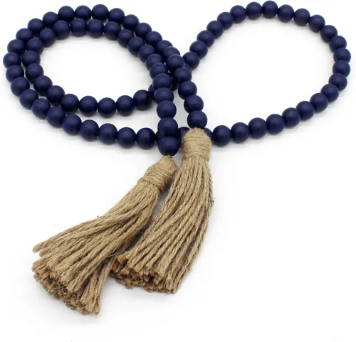 Vista 20 de CVHOMEDECO. Guirnalda de cuentas de madera con borlas, estilo rústico de granja, cadena de cuentas de oración para colgar en la pared, acento