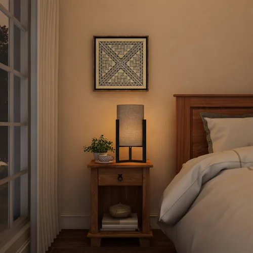 Vista 4 de Lavish Home Lámpara cilíndrica con base de madera de columna moderna luz de escritorio con bombilla LED incluida para sala de estar dormitorio u