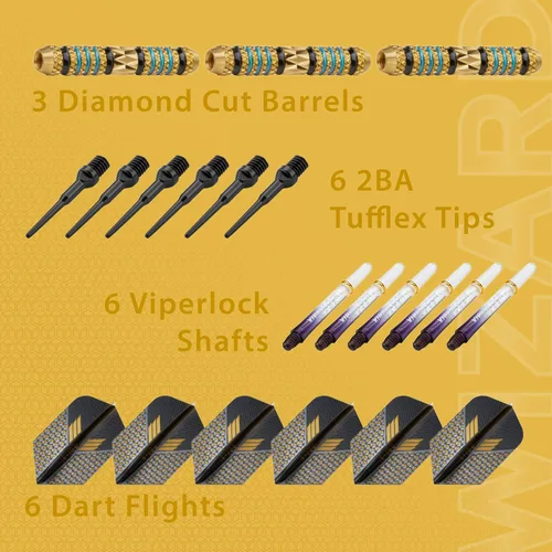 Vista 5 de Viper Wizard Soft Tip Darts, Brass Alloy Barrels with Diamond-Cut Etchings and Knurled Rings