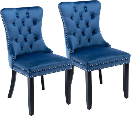 Vista 37 de Rhomtree Silla de comedor copetuda moderna de terciopelo para comedor, sillas de comedor tapizadas con diseño de remache de clavo, anillo trasero