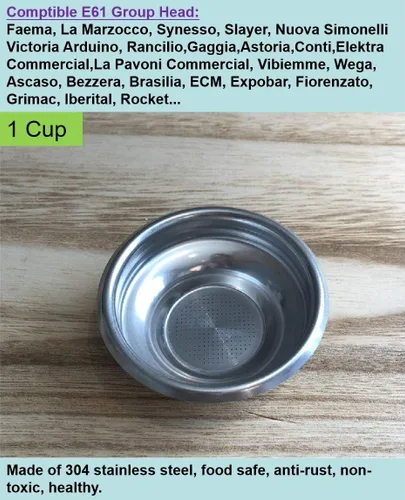 Vista 3 de E-61 - Cesta estriada con filtro de precisión de 2.283 in de acero inoxidable, cesta de café expreso, compatible con 2.283 in, cesta de filtro