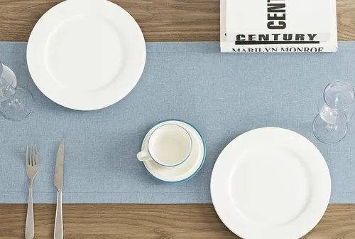 Vista 3 de ZeeMart Camino de Mesa Básico Estilo Lino, 14 x 48 Pulgadas Chambray Azul, Rústico Granja Azul Polvoriento Claro Caminos de Mesa 48 Pulgadas