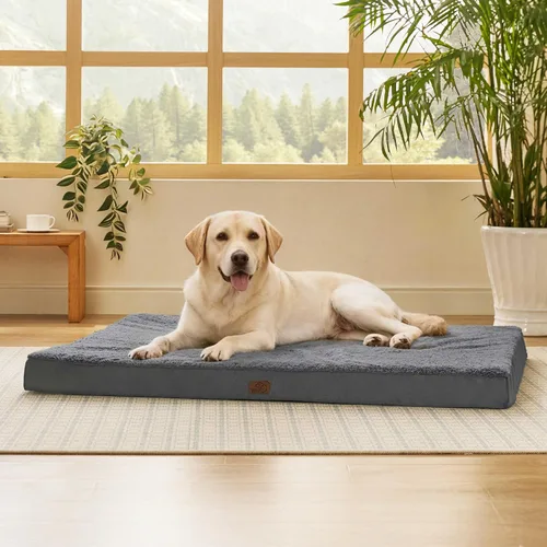 Vista 26 de Bedsure - Cama grande para perros para jaula - Camas planas y cómodas para mascotas con funda extraíble y lavable, alfombrilla ortopédica de espuma