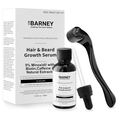 Suero para el crecimiento del cabello y la barba de minoxidil al 5 %, extractos naturales, biotina y cafeína, promueve un crecimiento más fuerte,