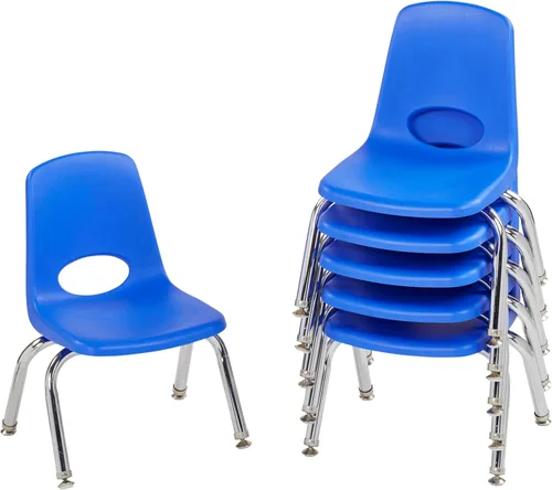 Vista 16 de Factory Direct Partners 10367-BL Silla escolar apilable de 16 pulgadas, asiento apilable para estudiantes con patas de acero cromado y rodamientos
