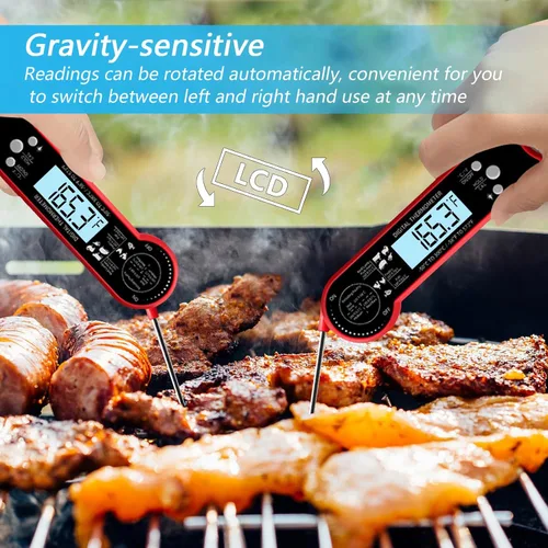Vista 4 de Termómetro digital de carne para parrilla, termómetro de alimentos de lectura instantánea con pantalla retroiluminada impermeable, rotación