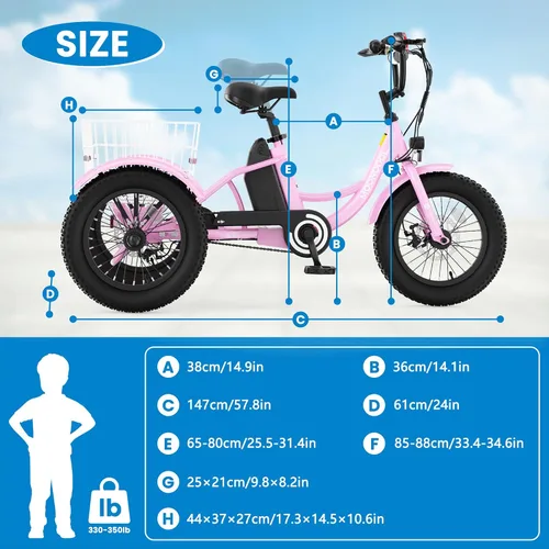 Vista 6 de MOONCOOL Triciclo eléctrico de 16 pulgadas, triciclo eléctrico de la Flor Rosa