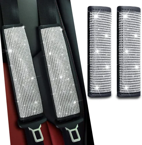 Vista 7 de JDDRY Paquete de 2 Fundas Brillantes para Cinturón de Seguridad, Fundas Brillantes para Cinturón de Seguridad para Mujeres, Funda de Correa