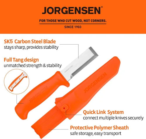 Vista 2 de Jorgensen - Cuchillo cincel de madera con funda, hoja de acero al carbono