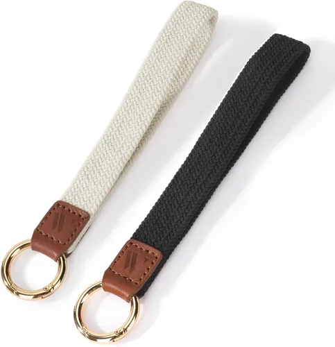 Vista 8 de WEESMILE Llavero de pulsera para mujer, cordón elástico para muñeca, funda de teléfono, cartera, tarjetas de identificación, Pescado - Negro