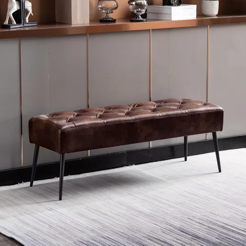Vista 69 de DUHOME Banco otomano moderno de terciopelo, tapizado con botones, banco de pie de cama con base dorada para entrada, sala de estar, comedor