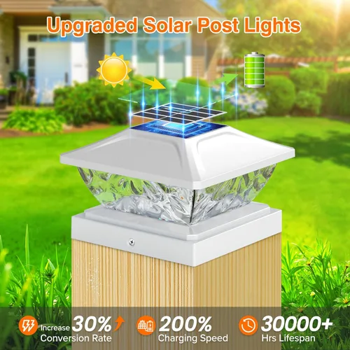 Vista 8 de Luces solares para postes al aire libre, 2 modos, luces solares brillantes para postes al aire libre, impermeables, para postes de valla, luces