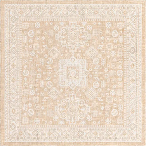 Vista 357 de Unique Loom Outdoor Aztec Collection Alfombra de área, Chalca (7 pies 10 pulgadas, cuadrada, azul/marfil)