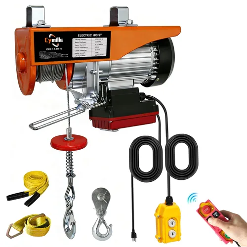 Polipasto eléctrico 2 en 1, capacidad de 440 libras, control remoto inalámbrico/con cable, cabrestante eléctrico de 110 V/120 V, velocidad de 16