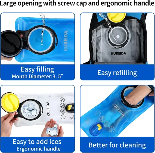 Vista 3 de KUREIDA Hydration Bladder 2 Liter, BPA Free Water Bladder for Hiking Backpack Water Storage Bag with Insulated Tube, Hydration Backpack Replacement
