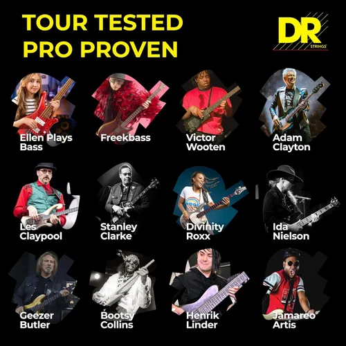 Vista 6 de DR Strings NBB5-45 Cuerdas de bajo de 5 cuerdas de color azul neón de alta definición, medianas, 45-125