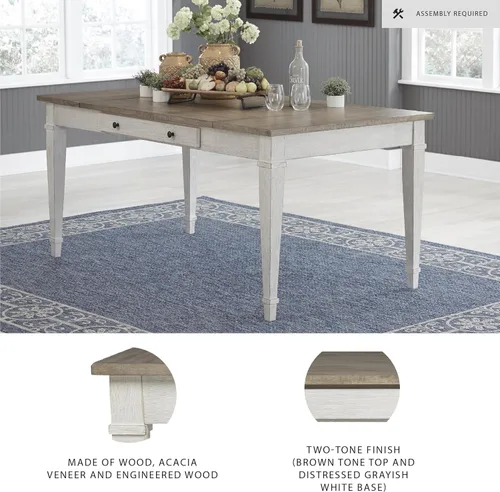 Vista 4 de Signature Design by Ashley Skempton Farmhouse - Mesa de comedor rectangular con almacenamiento, color blanco y marrón claro