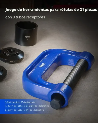 Vista 3 de OMT 21pc Kit de prensa de rótula, herramientas para rótulas para vehículos Caja azul con marco C negro