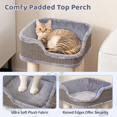 Vista 4 de Tangkula Árbol pequeño para gatos de interior, moderna torre para gatos alfombrada con perca de felpa suave, cama para gatos con postes rascadores