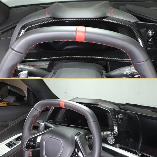 Vista 7 de Marco de cubierta de tablero de instrumentos compatible con Chevrolet Corvette C8 2020-2023, accesorios interiores (patrón de fibra de carbono)