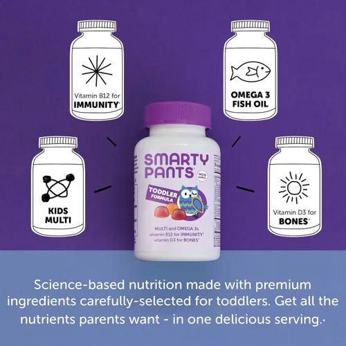 Vista 4 de SmartyPants Gomitas multivitamínicas para niños pequeños: aceite de pescado Omega 3 (EPA/DHA), vitamina D3, C, vitamina B12, B6 y gomitas