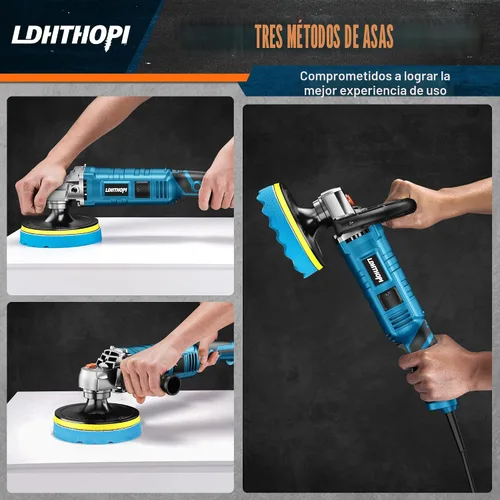 Vista 4 de LDHTHOPI Pulidora Buffer, 1600W 7 Pulgadas/6 Pulgadas Pulidora Buffer Rotatoria Encerador, 7 Velocidad Variable 1000-3500 RPM, Mango Desmontable