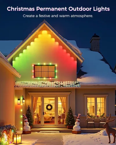 Vista 2 de Luces Permanentes para Exteriores para Casa, Luces LED RGB Inteligentes de 100 pies para Aleros, Decoración Exterior con Control por