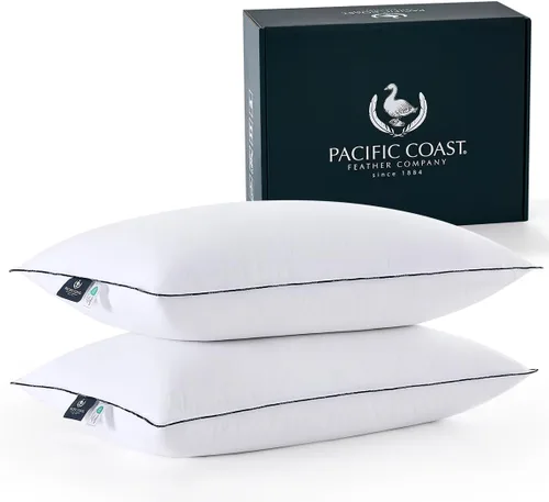 Vista 10 de Pacific Coast Almohada de Cama de Fibra de Plumón de Ganso Blanco, Almohada de Colección Hotelera para Personas que Duermen Boca Arriba, Boca Abajo