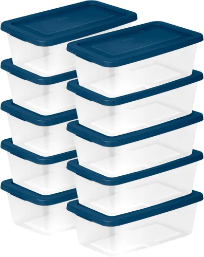 Sterilite - Contenedores de almacenamiento apilables de 6 cuartos de galón para el hogar con asas y tapa para almacenamiento y organización