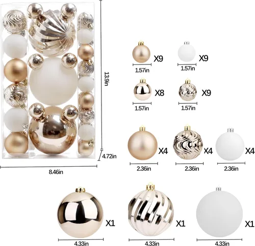 Vista 2 de Adornos de bola de Navidad para decoraciones de Navidad, 50 piezas extra grandes para árbol de Navidad, adornos inastillables, champán