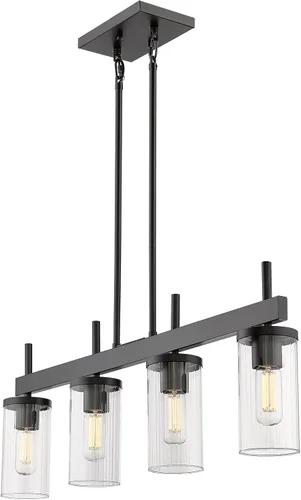 Vista 3 de Golden Lighting 7011-LP BLK-CLR Winslett colgante lineal, negro mate- luz colgante, iluminación colgante, Lámpara de techo, Lámparas colgantes Isla