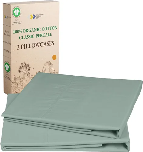 Vista 18 de California Design Den Juego de 2 fundas de almohada de 100 % algodón orgánico tamaño Queen/estándar, suaves y nítidas fundas de almohada de algodón