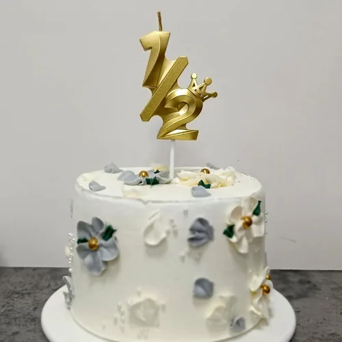 Vista 5 de Vela de cumpleaños número 1/2 de medio año, seis meses, decoración de pastel feliz, corona 3D (corona-1/2, dorado)