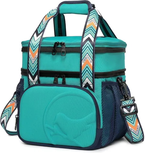 Vista 10 de SUNNY BIRD Bolsa de almuerzo de doble compartimento, lonchera aislada de 13L para adultos, para el trabajo (Negro)