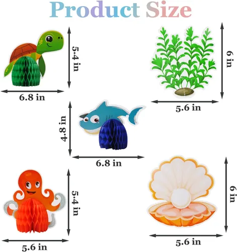Vista 7 de 9 piezas de decoración de animales bajo el mar, centro de mesa de panal oceánico para decoraciones de fiestas temáticas, mesa, cumpleaños, playa