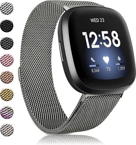 Vista 13 de Amzpas Bandas compatibles con Fitbit Versa 3/4 Fitbit Sense/Sense 2, correa magnética ajustable de acero inoxidable transpirable para Fitbit Versa