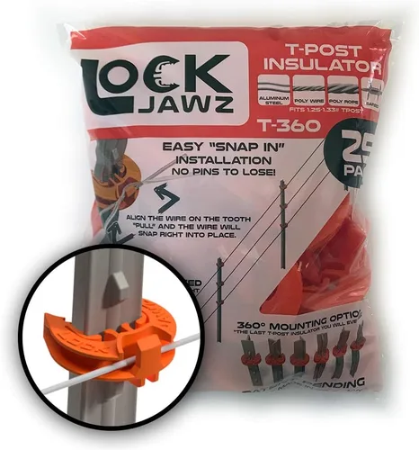 Lock Jawz T-360 Electric Fence T-Post Aislador - Naranja (Cantidad a granel: 100)