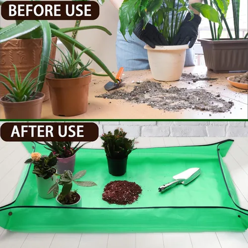 Vista 2 de Tapete de trasplante de plantas, extra grande, impermeable, plegable, para trasplante de plantas de interior y control de suciedad, tapetes