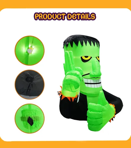 Vista 5 de Frankenstein inflable de Halloween de 6 pies de alto, decoración al aire libre, inflables de Frank verde con luces LED para decoración del césped
