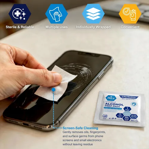 Vista 5 de MED PRIDE Almohadillas de preparación de alcohol estéril, antisépticas, 70% isopropilo, envueltas individualmente, toallitas de grado médico de 2